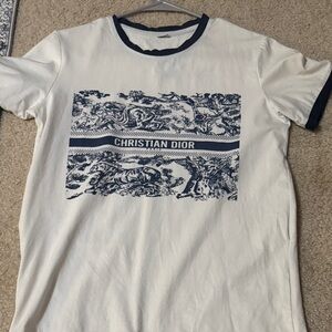 Dior Cream and Blue Graphic Tee